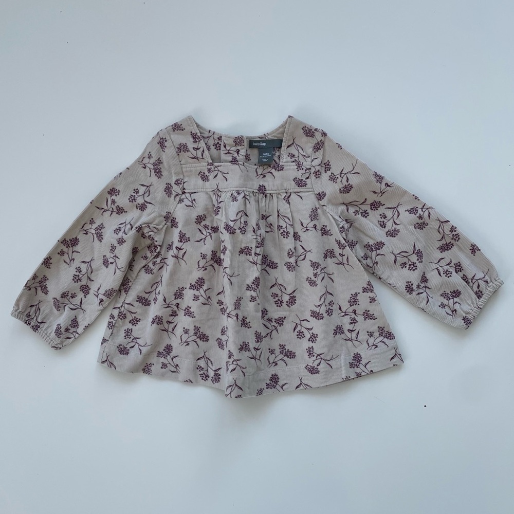 Baby Gap Baby Girl Cream Corduroy Red Floral Tops LOT OF TWO Size 6-12 Months - Picture 2 of 10